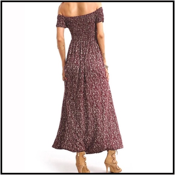 Smocked Floral Dress in Aubergine - Picture 5 of 6